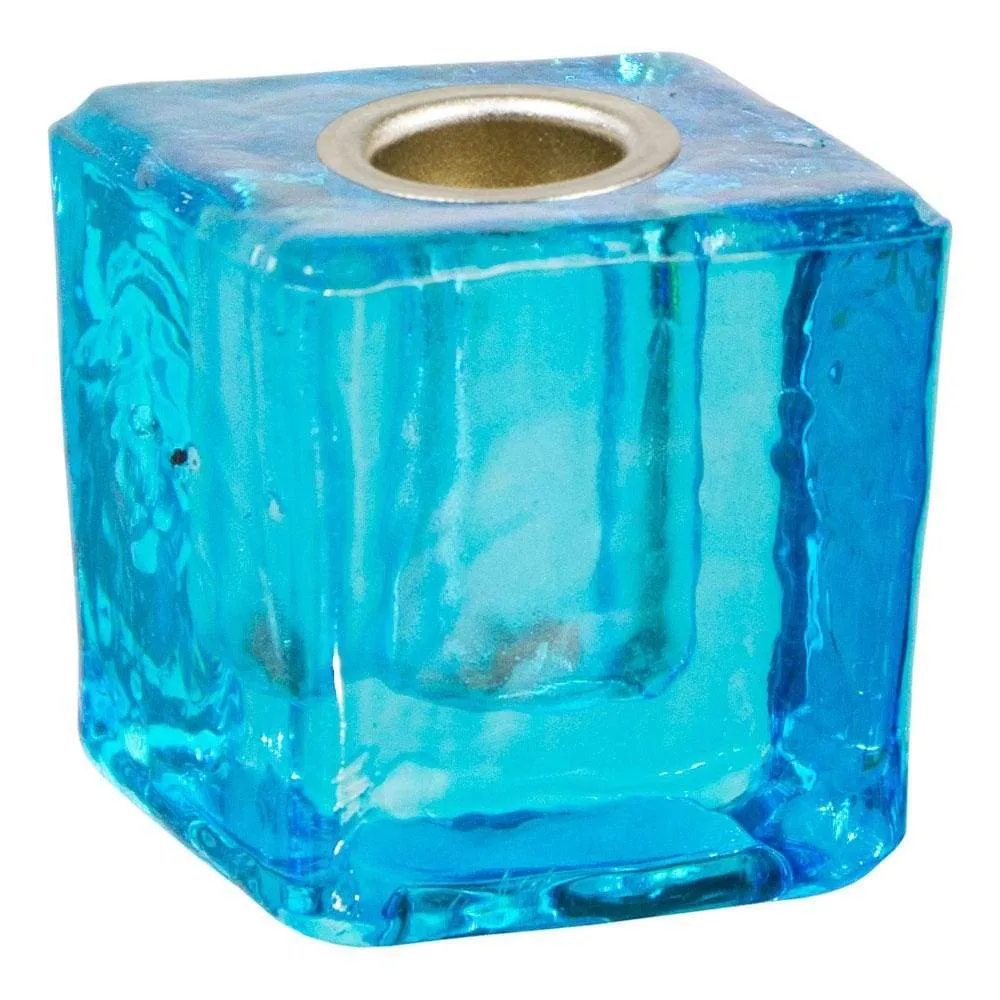 1.25" Mini Glass Candle Holder Cube - Aqua