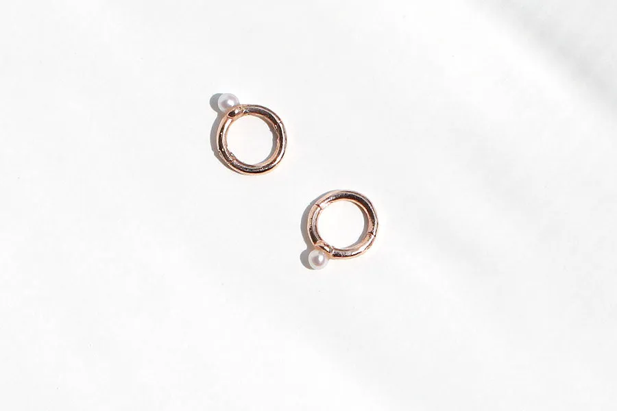 14K Real Solid Gold White Pink Birthstone Round Circle Ring Hoop Earring Piercing Jewelry