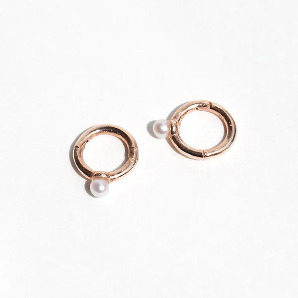 14K Real Solid Gold White Pink Birthstone Round Circle Ring Hoop Earring Piercing Jewelry