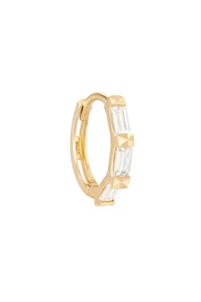 14K Solid Gold Jewelry Baguette Earring Huggie Hoop Ring