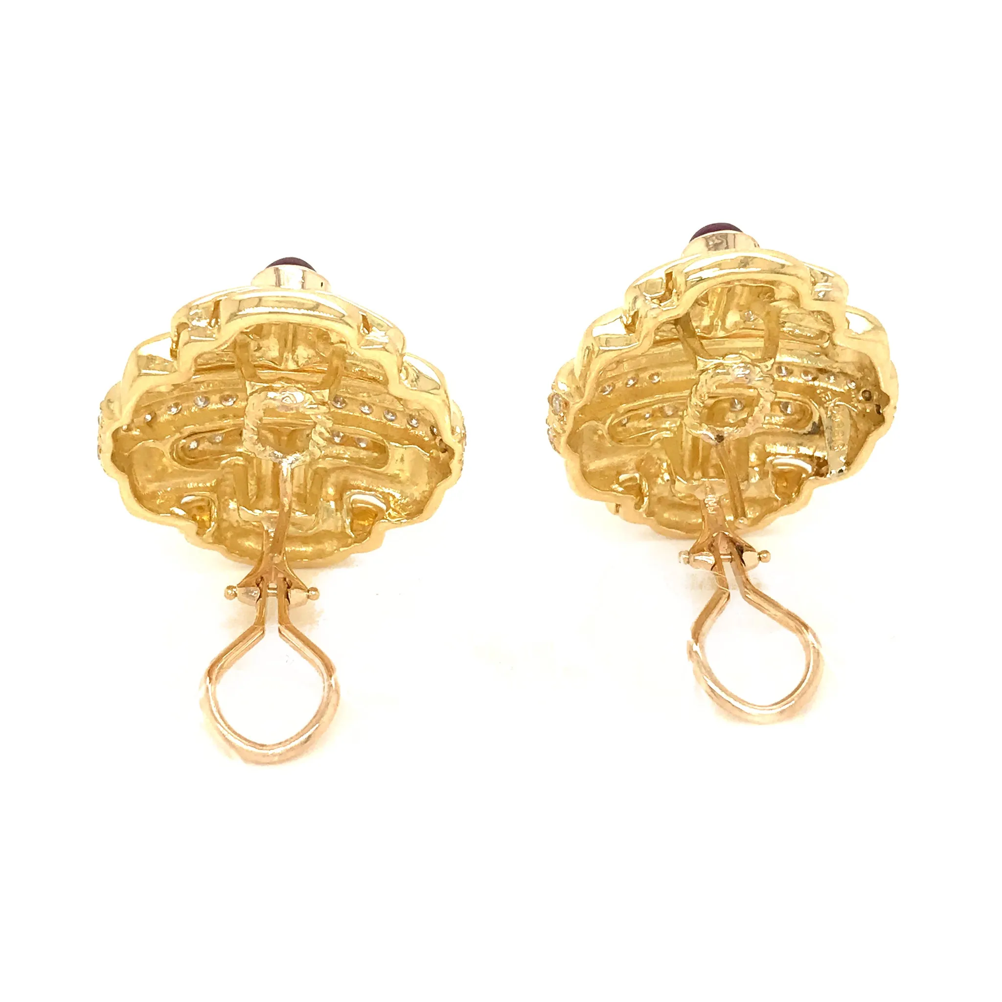 18k Gold Precious Stone and Diamond Earrings