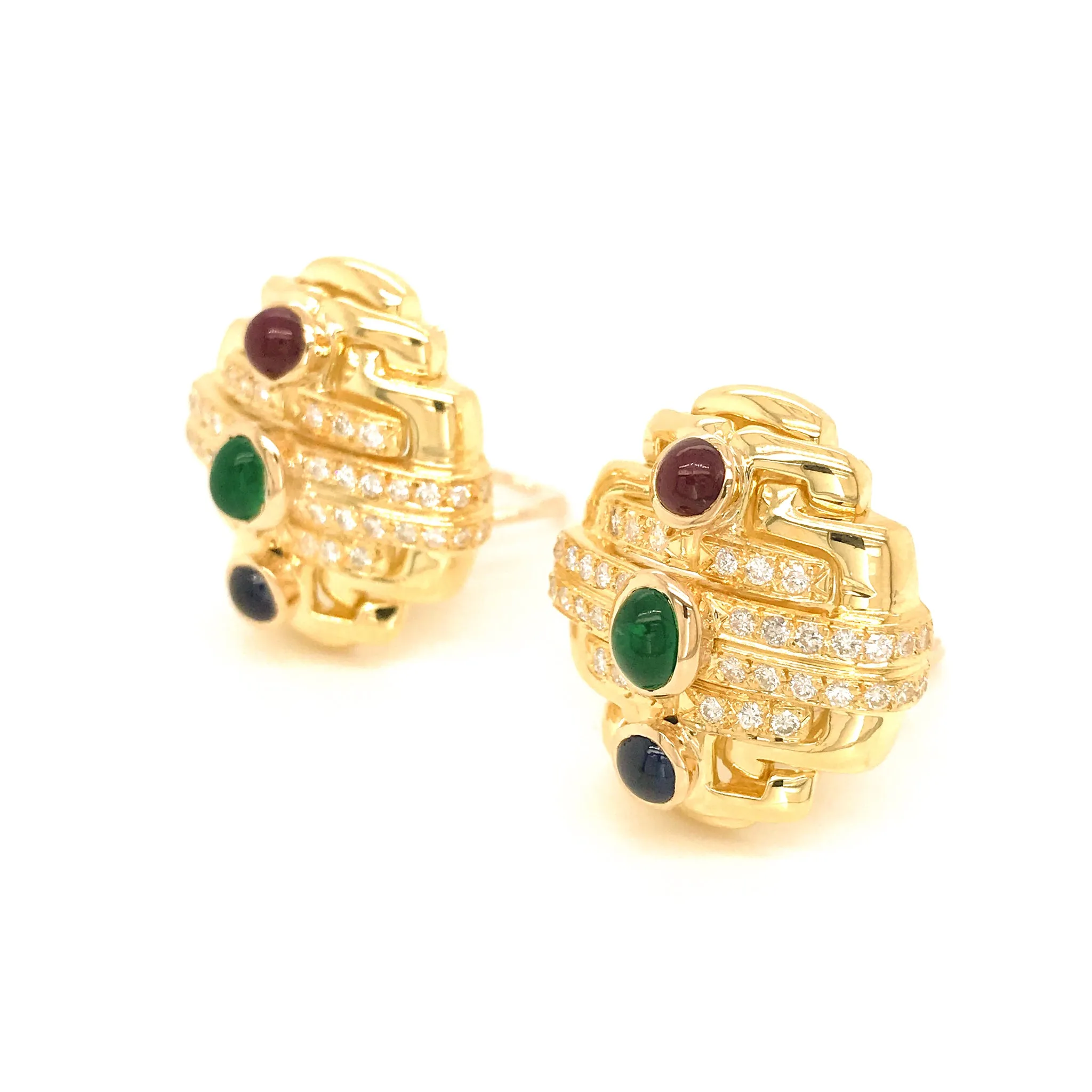 18k Gold Precious Stone and Diamond Earrings