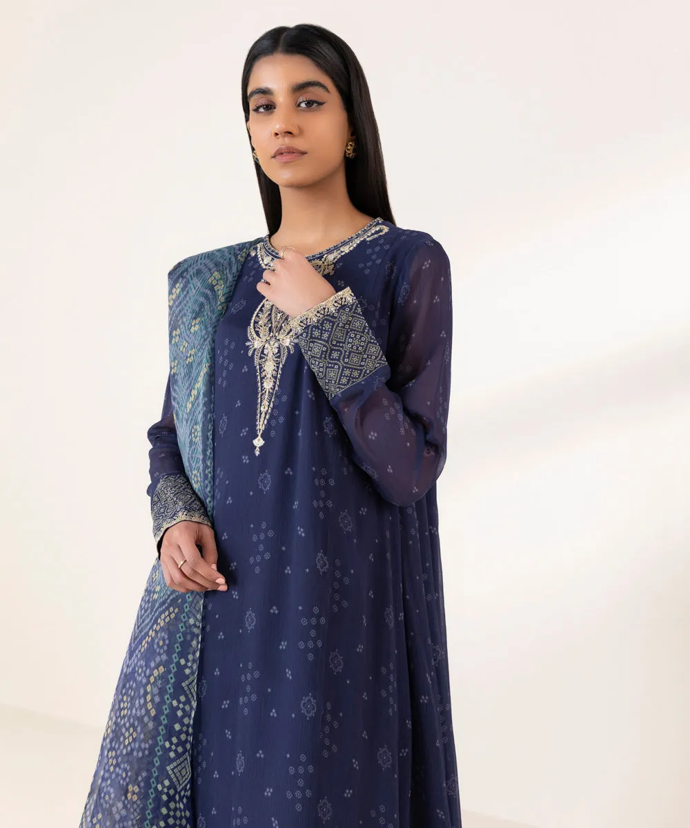 3 Piece - Embroidered Chiffon Suit