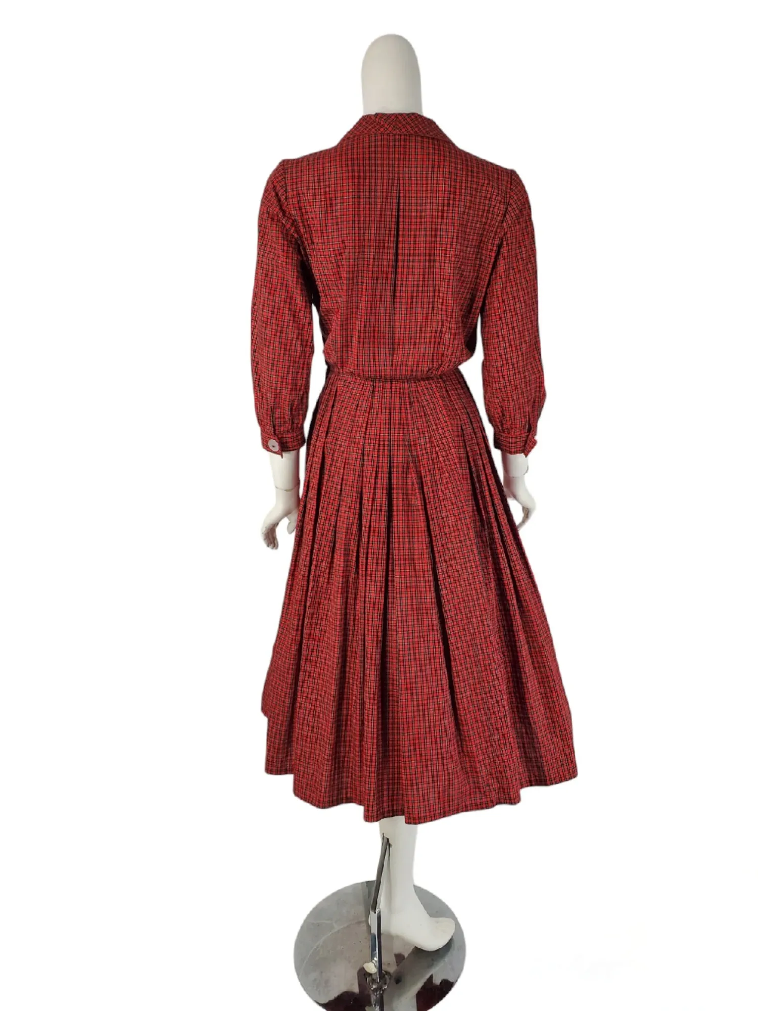 50s Red Plaid Shirtwaist Dress - sm