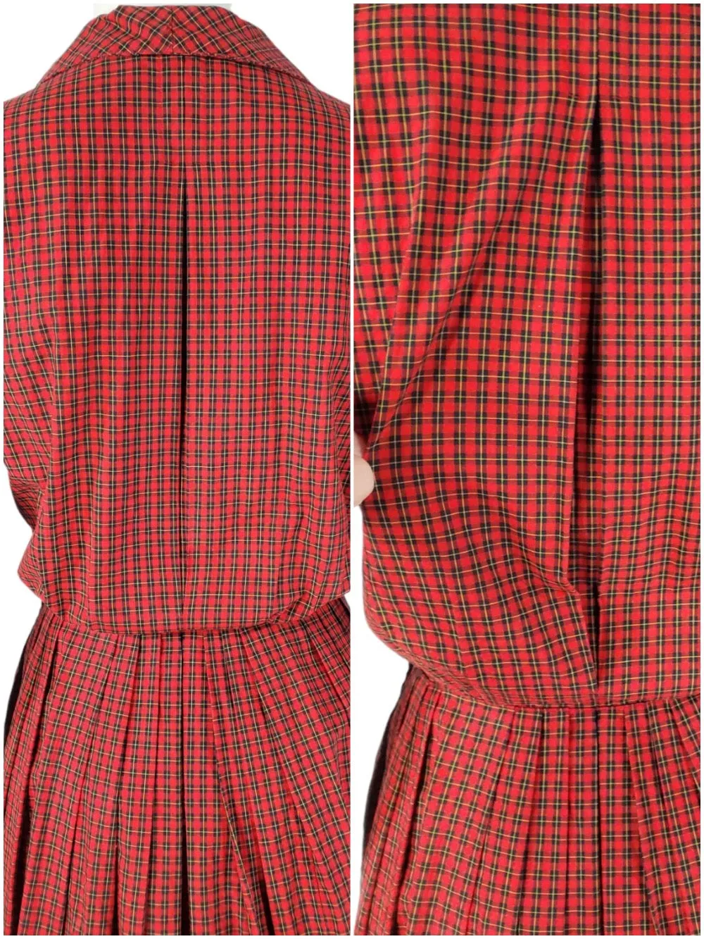 50s Red Plaid Shirtwaist Dress - sm