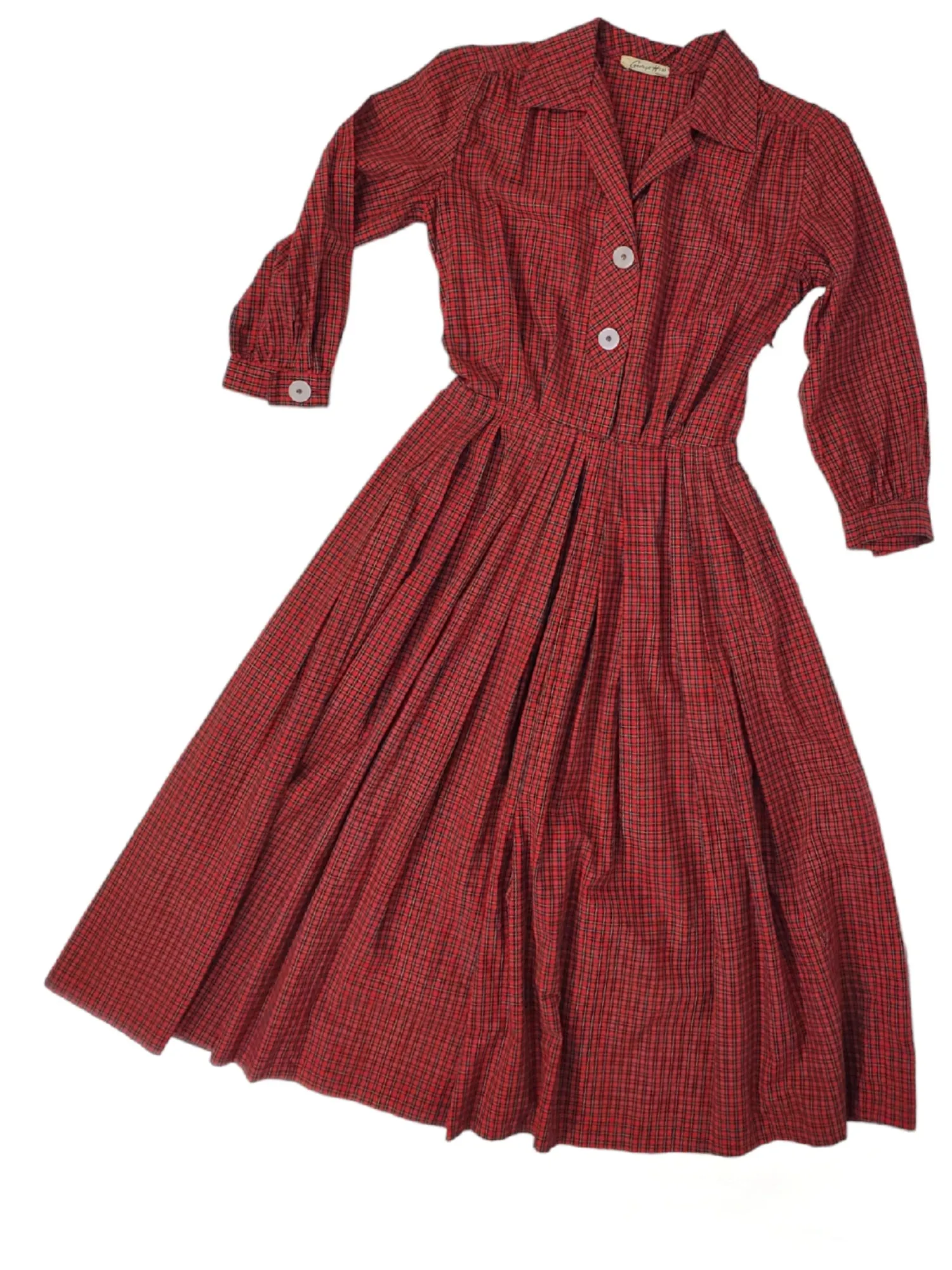 50s Red Plaid Shirtwaist Dress - sm