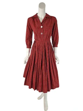 50s Red Plaid Shirtwaist Dress - sm