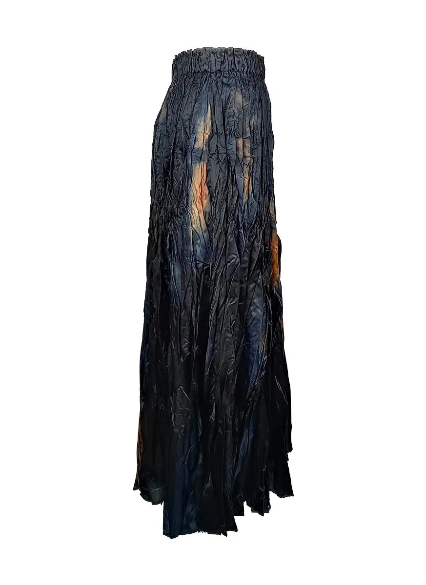 7240023 Irregular Pleated Printed Long Skirt *Black