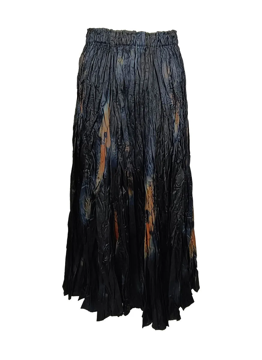 7240023 Irregular Pleated Printed Long Skirt *Black