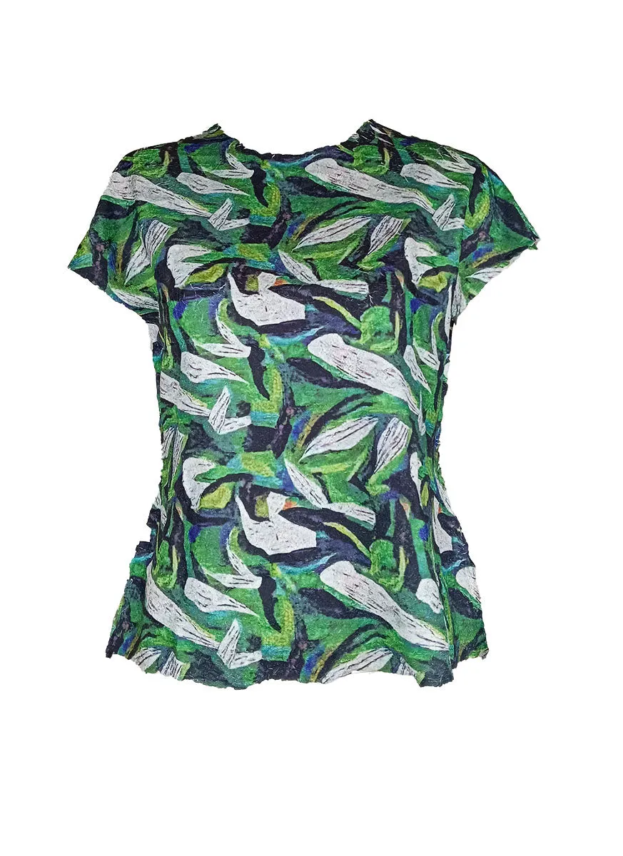 7240032 Printed Pleated Top *Green