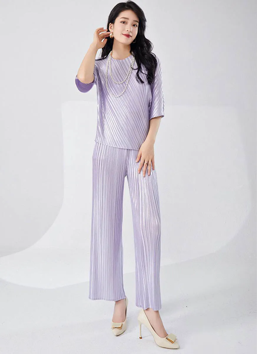 9240008 Pleated Top & Pants Set *Purple