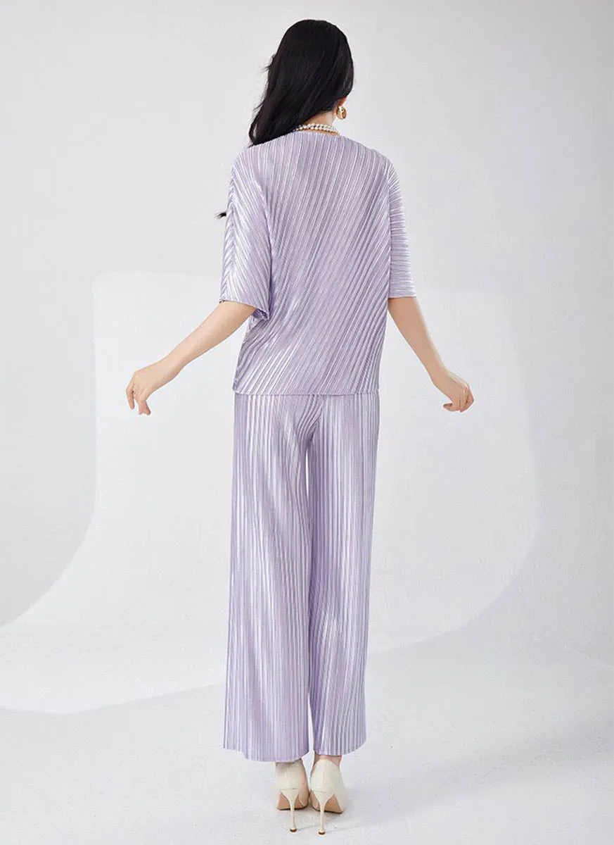 9240008 Pleated Top & Pants Set *Purple