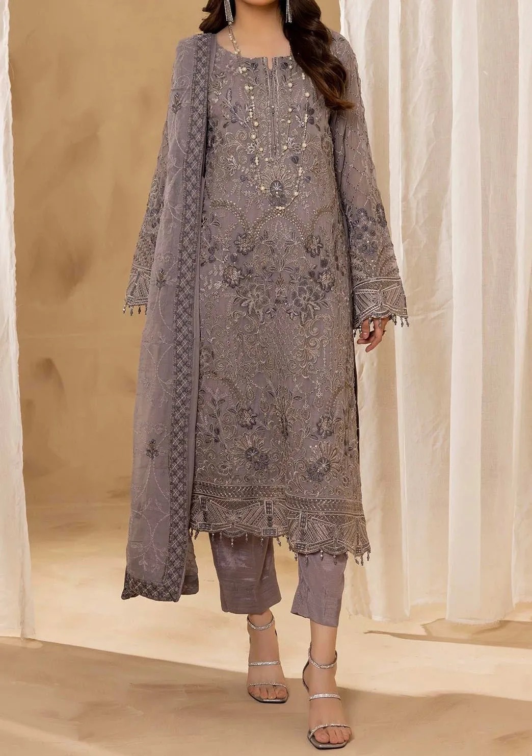 Adan's Libas Pakistani Embroidered Chiffon Dress