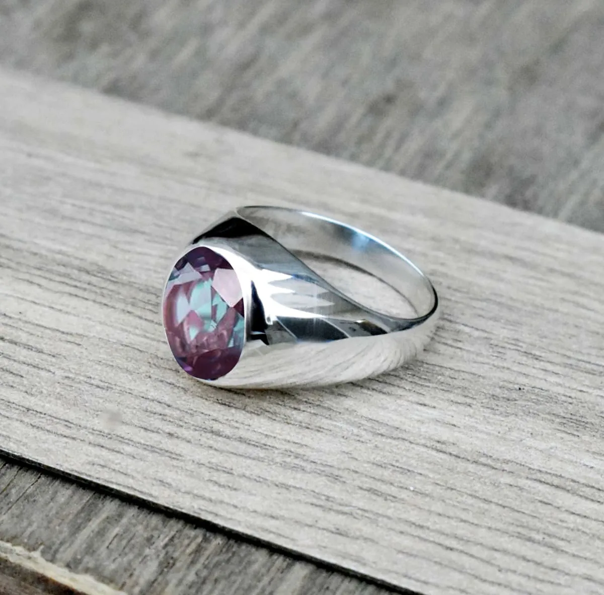 Alexandrite Ring Solid 925 Sterling Silver Ring For Men Beautiful Ring Engagement Gift For Him Genuine Gemstone Promise Ring Handmade Ring