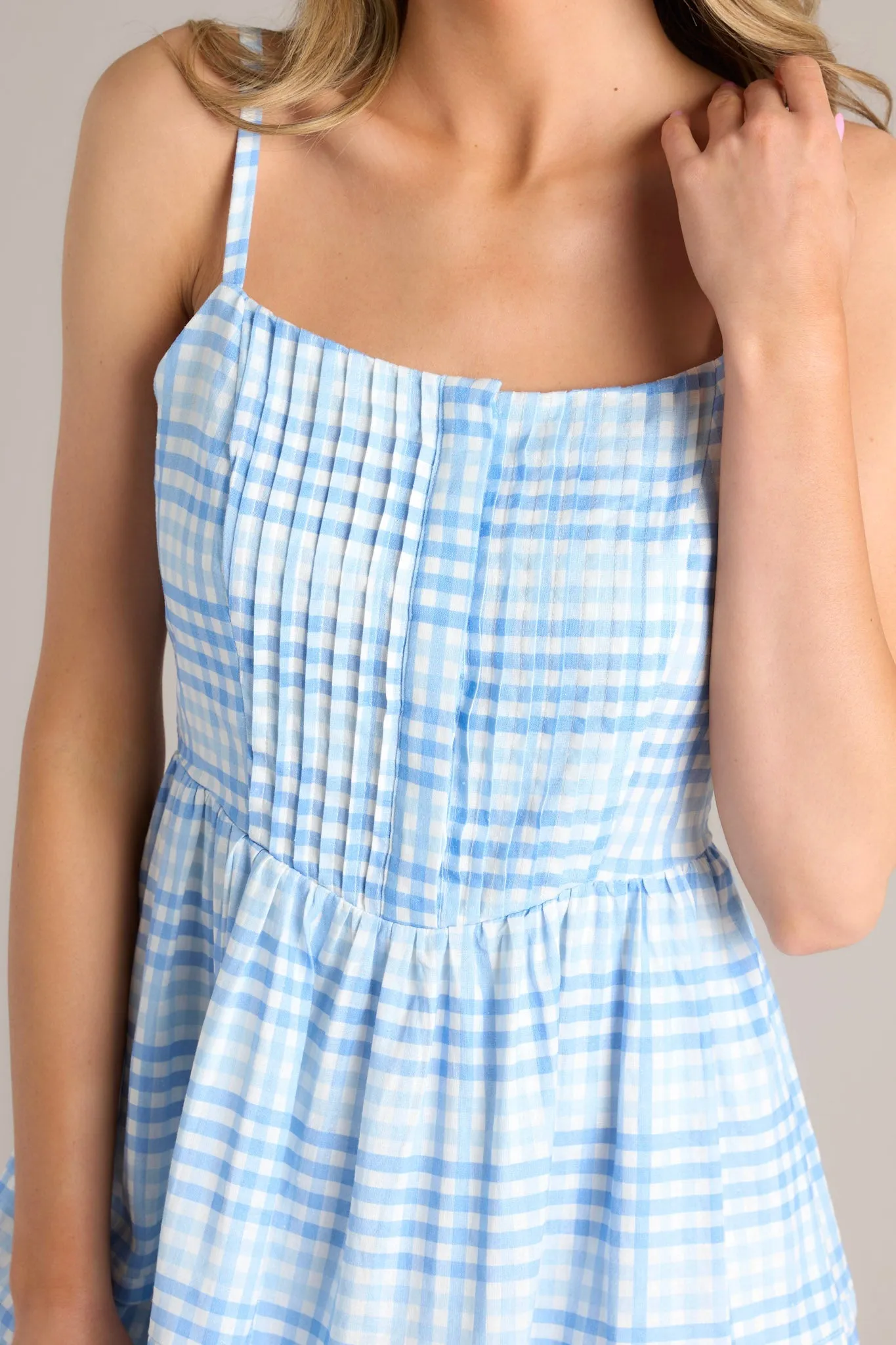 Alive And Free Blue Gingham Romper Dress