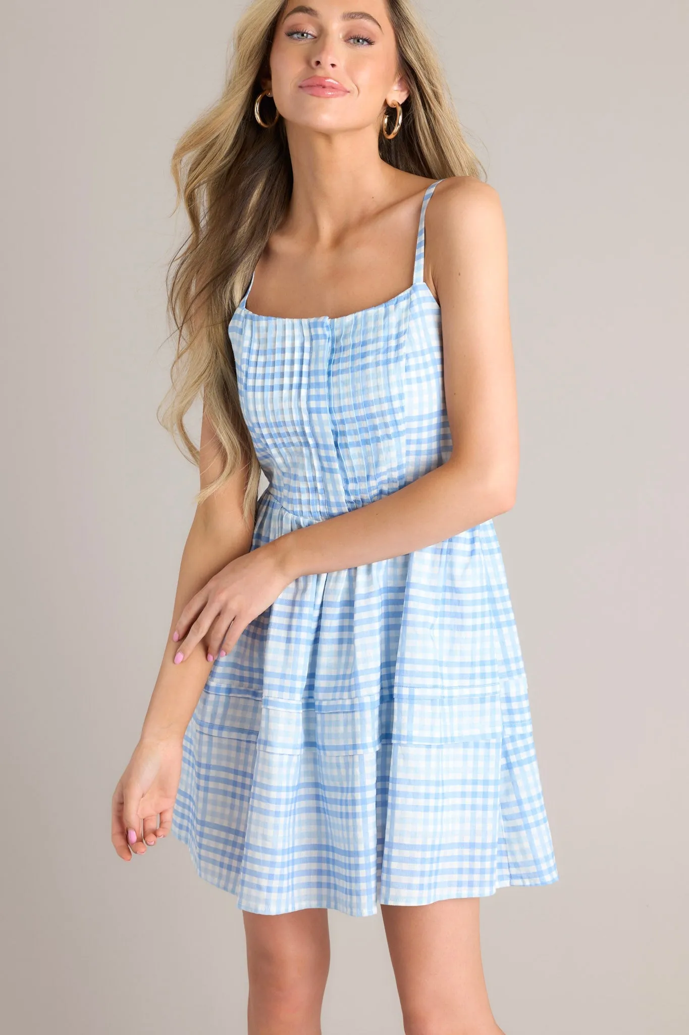 Alive And Free Blue Gingham Romper Dress