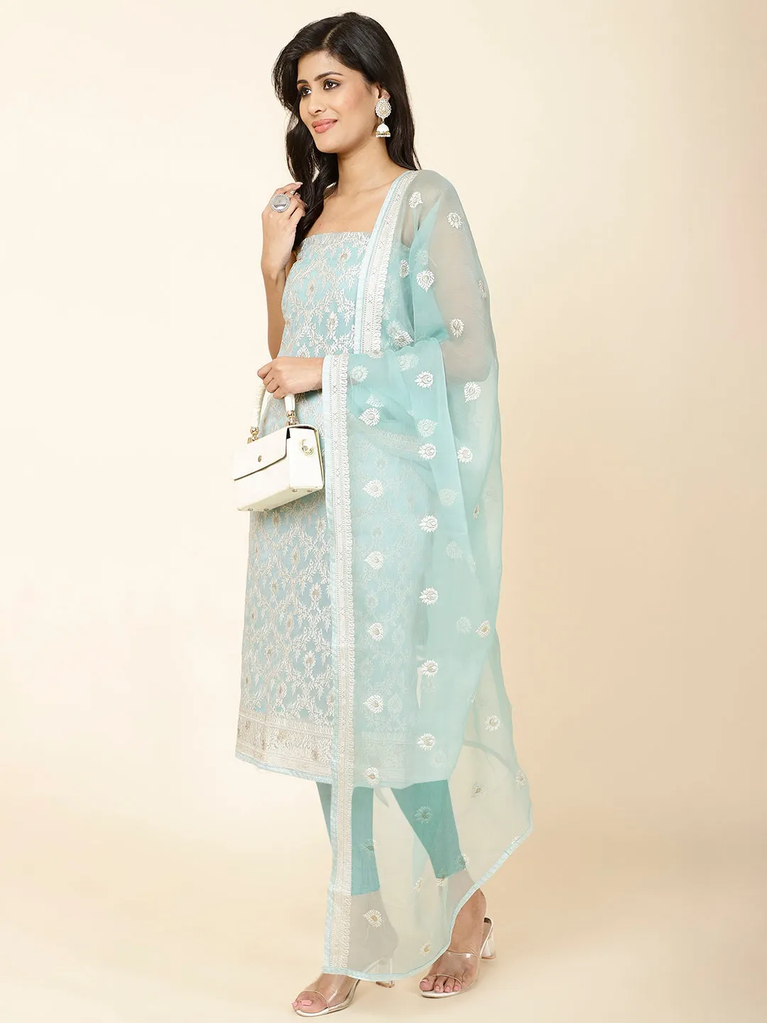 All Over Embroidery Organza Unstitched Suit Piece With Dupatta