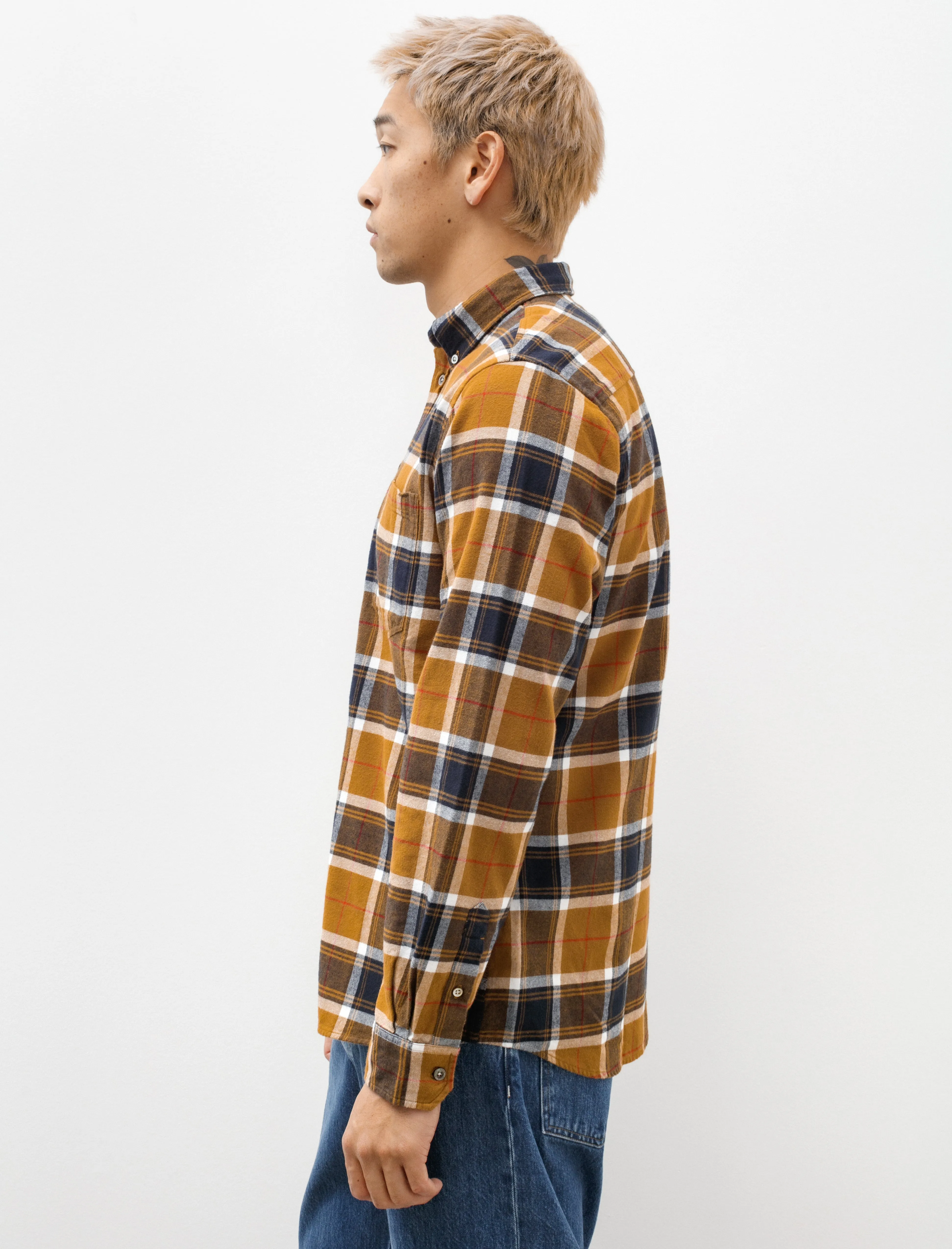 Anton Organic Flannel Check Shirt Cumin Yellow