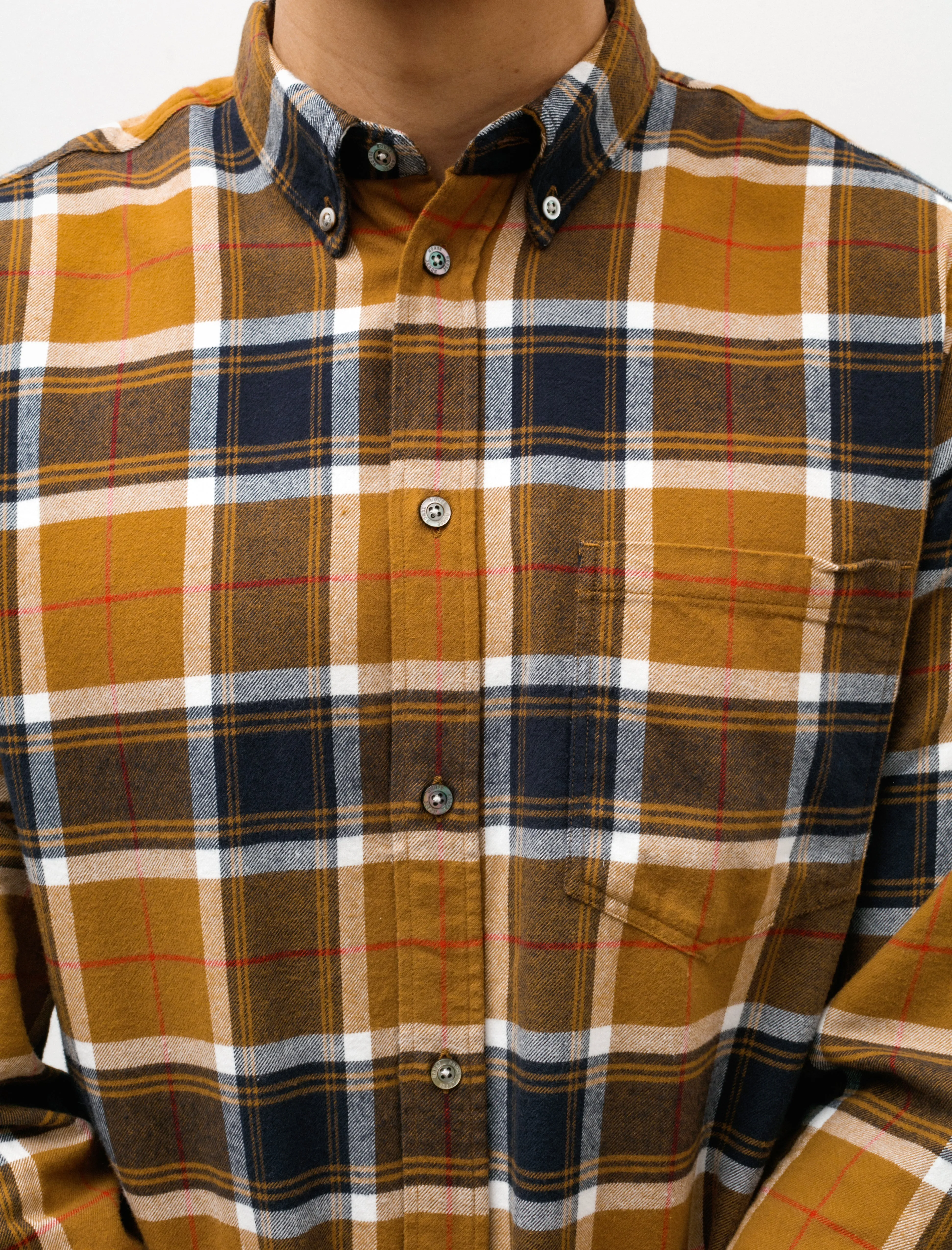 Anton Organic Flannel Check Shirt Cumin Yellow