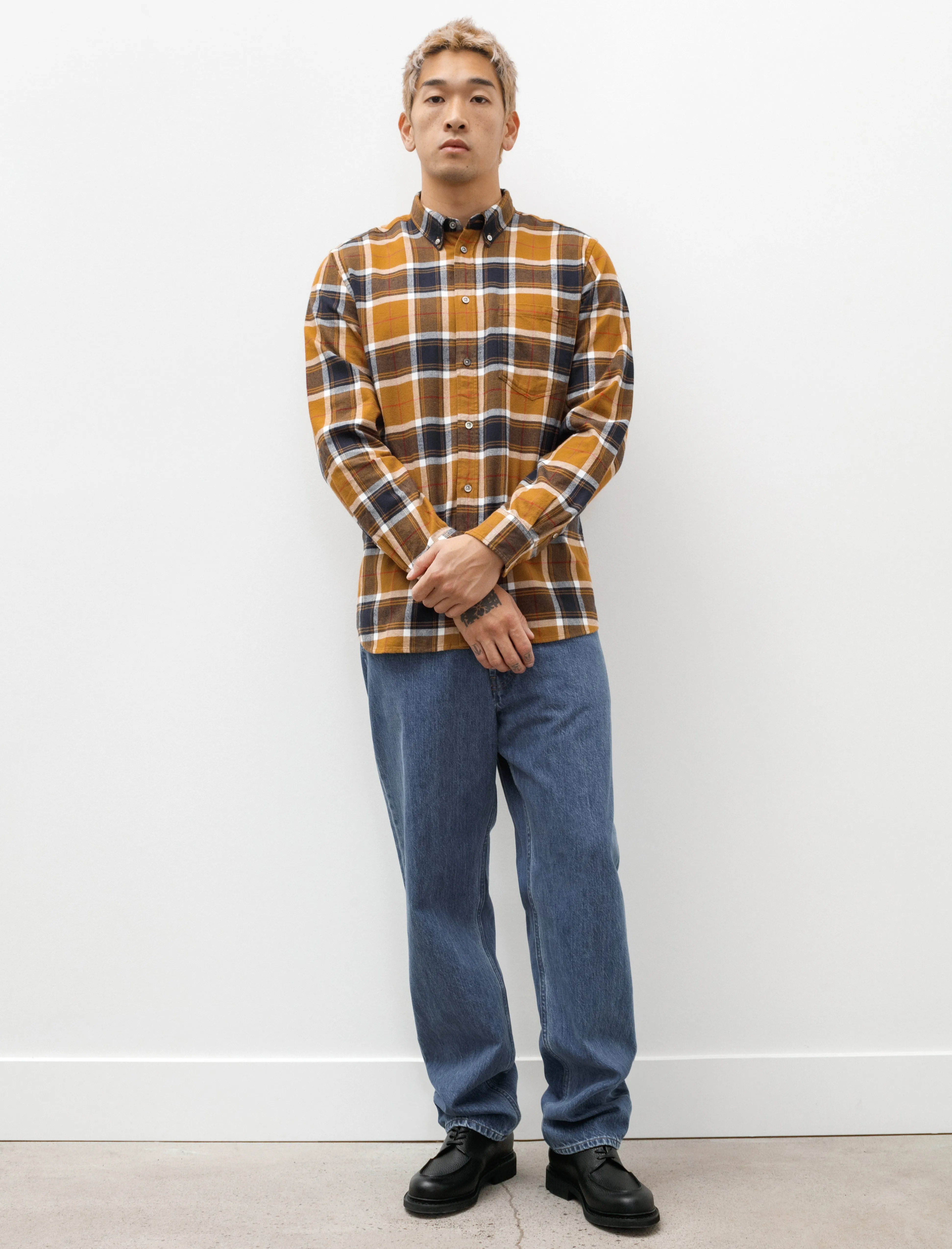 Anton Organic Flannel Check Shirt Cumin Yellow