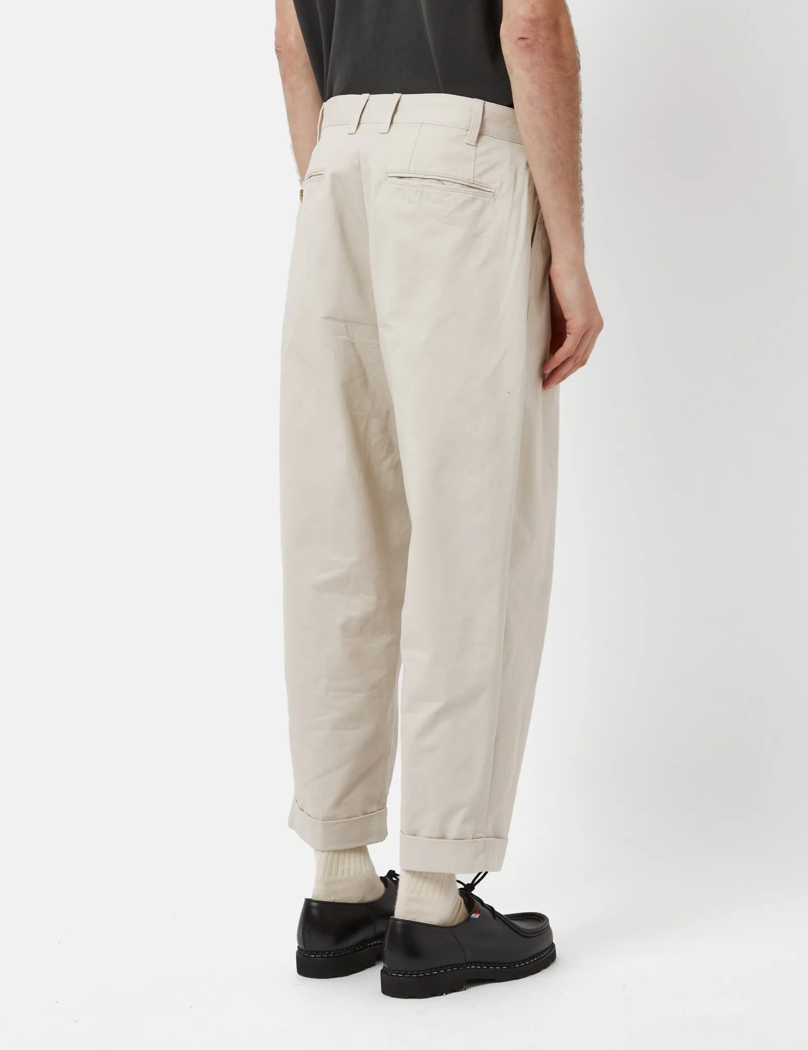 Beams Plus 2 Pleat Twill Trousers - Cement Grey