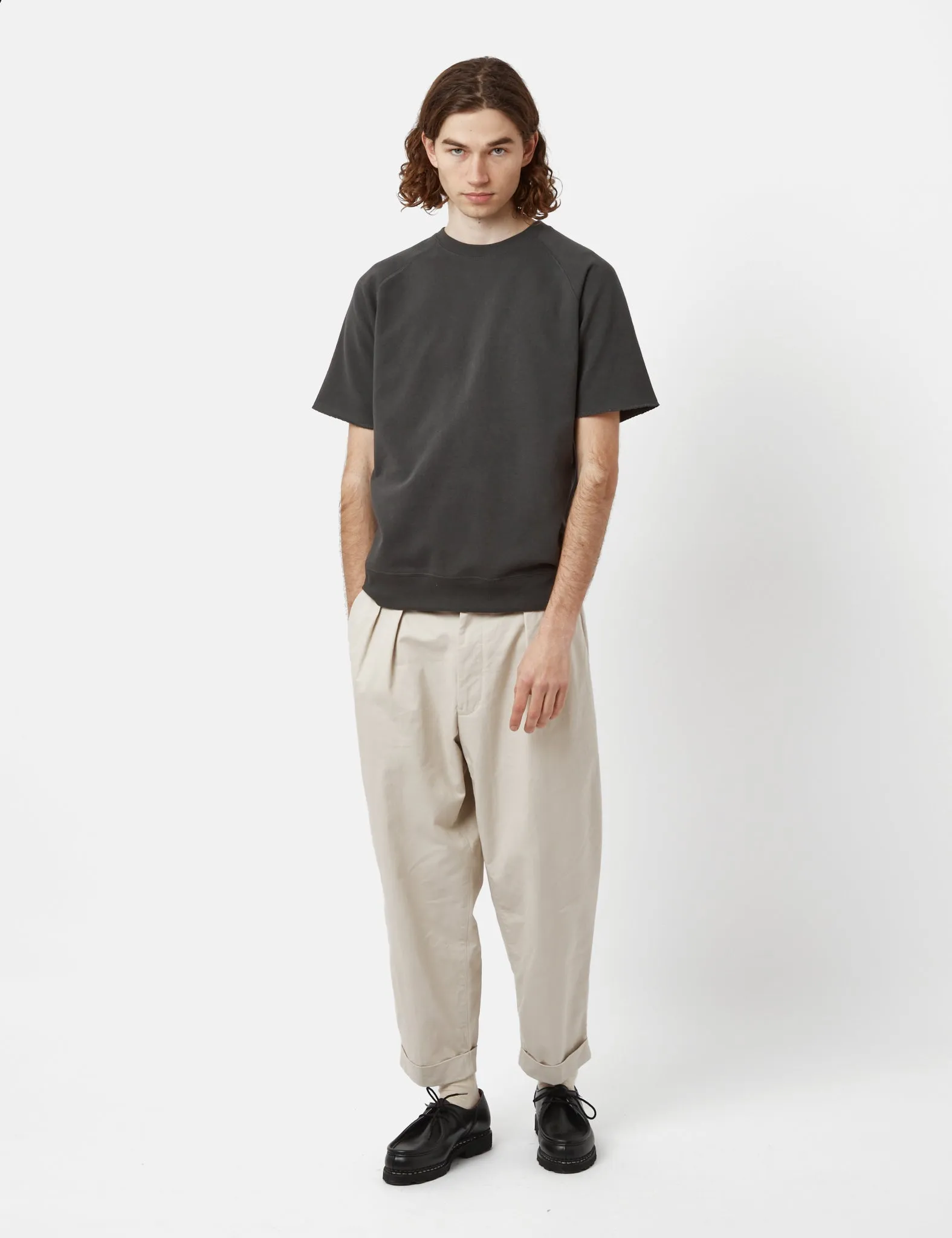 Beams Plus 2 Pleat Twill Trousers - Cement Grey