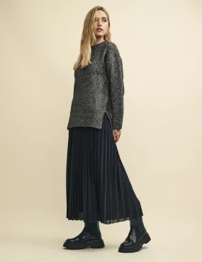 Black Pleated Midaxi Skirt