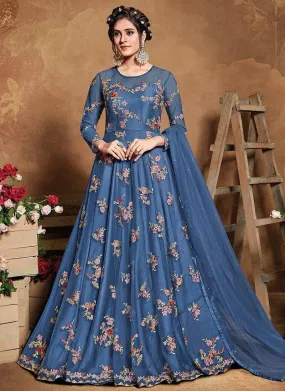 Blue Heavy Embroidered Anarkali Set- Rent