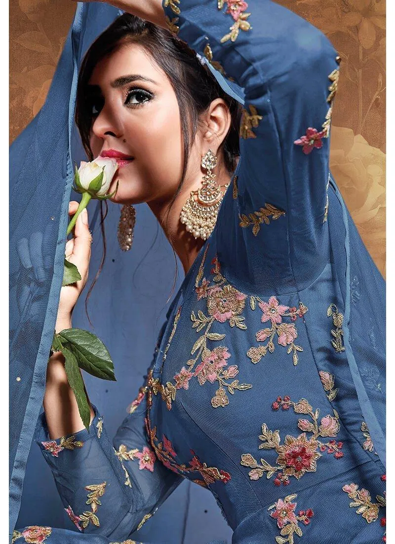 Blue Heavy Embroidered Anarkali Set- Rent