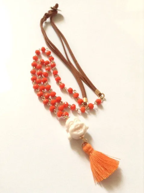 Bohemian Tassel Necklace - Buddha Jewelry - Boho beaded long necklace