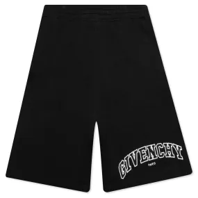 Boxy Fit Embroidered Shorts - Black