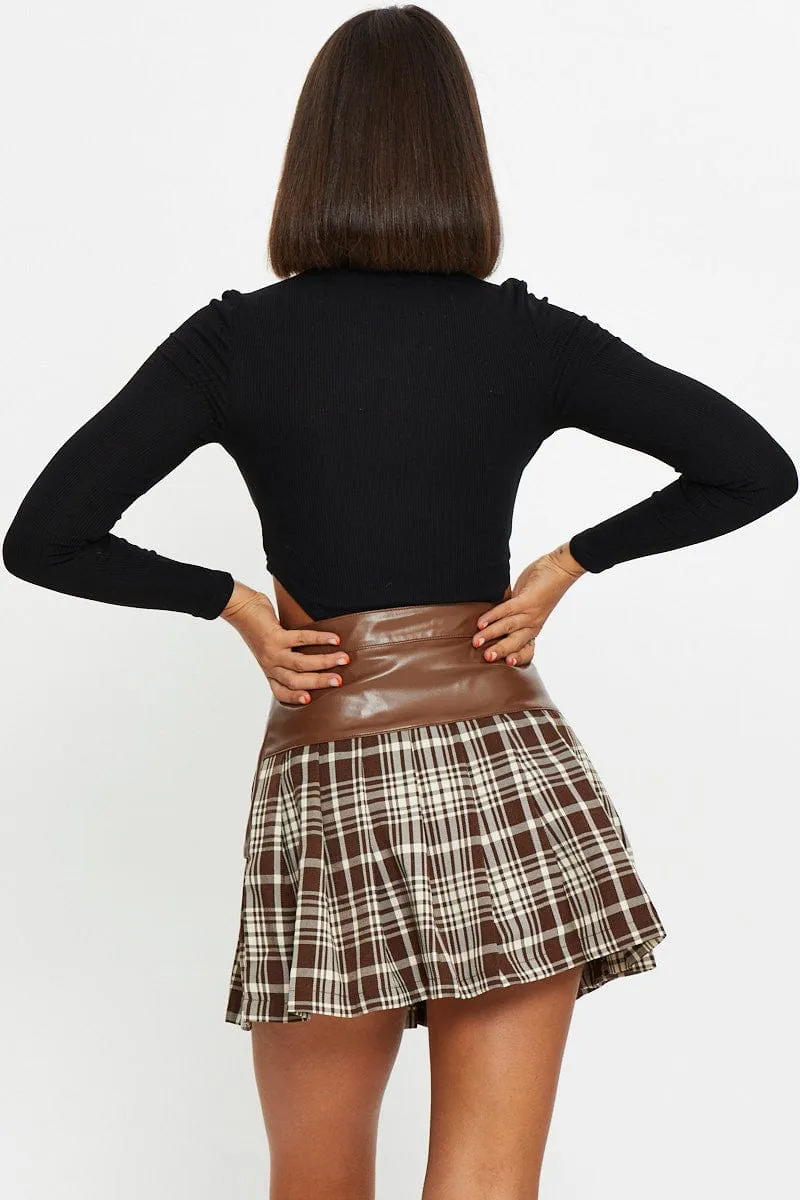 Check Faux Leather Check Skirt