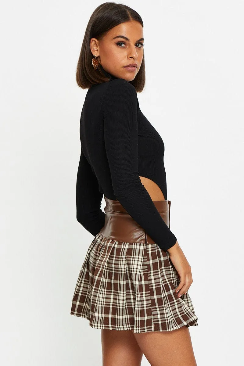 Check Faux Leather Check Skirt