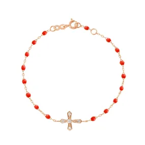 Classic Cross Vintage Diamond Coral bracelet, Rose Gold, 6.7"