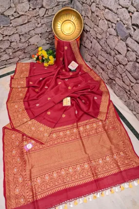 Crimson Red Color Tussar Georgette Banarasi Silk Saree with Meenakari Work