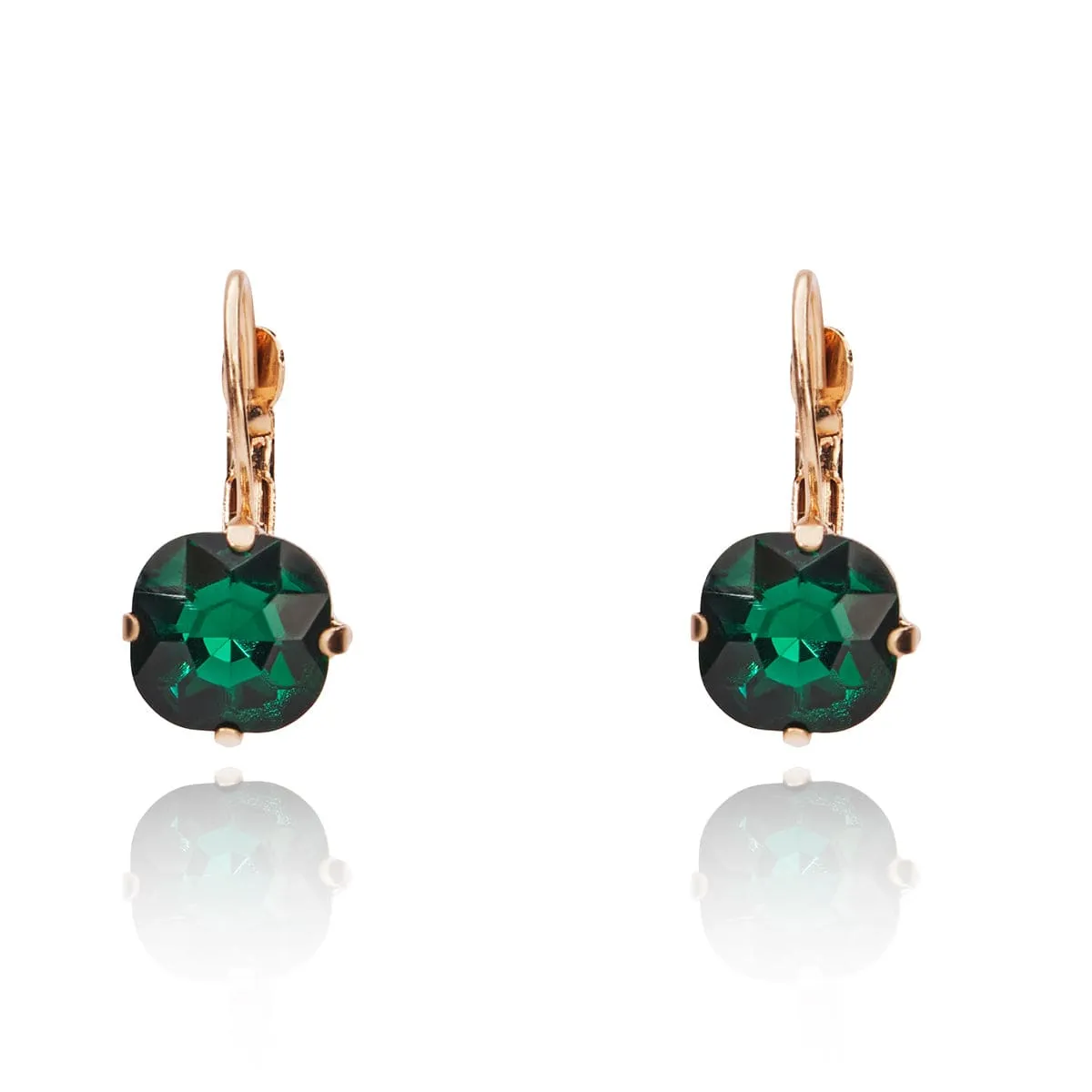 Cushion Cut Crystal Earrings: 1950s Style Emerald Cushion Cut Drop Earrings