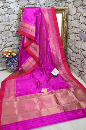 Deep Magenta Color Pure Chanderi Banarasi Saree with Meenakari Border