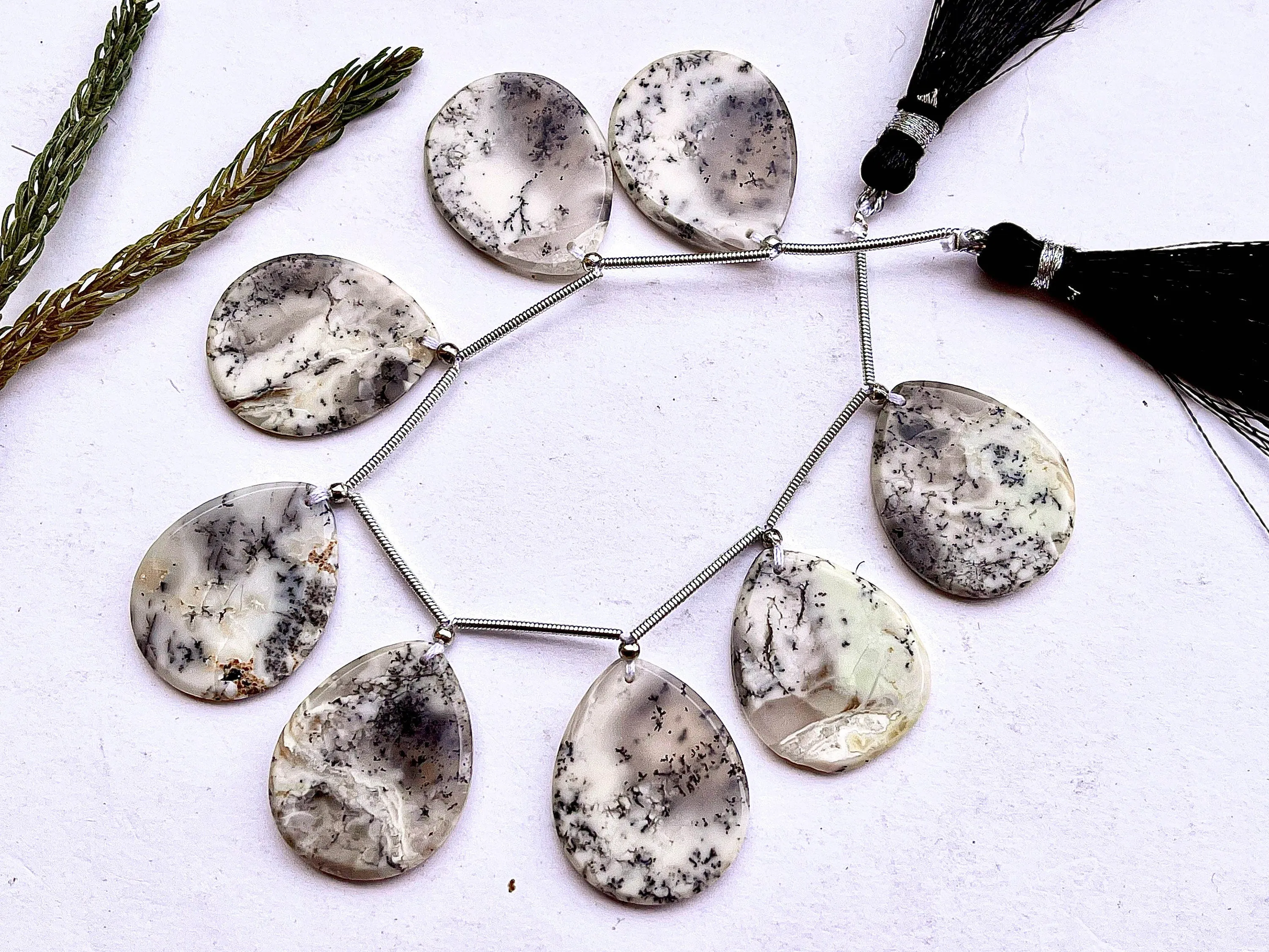 Dendritic Opal Flat Pear Shape Beads