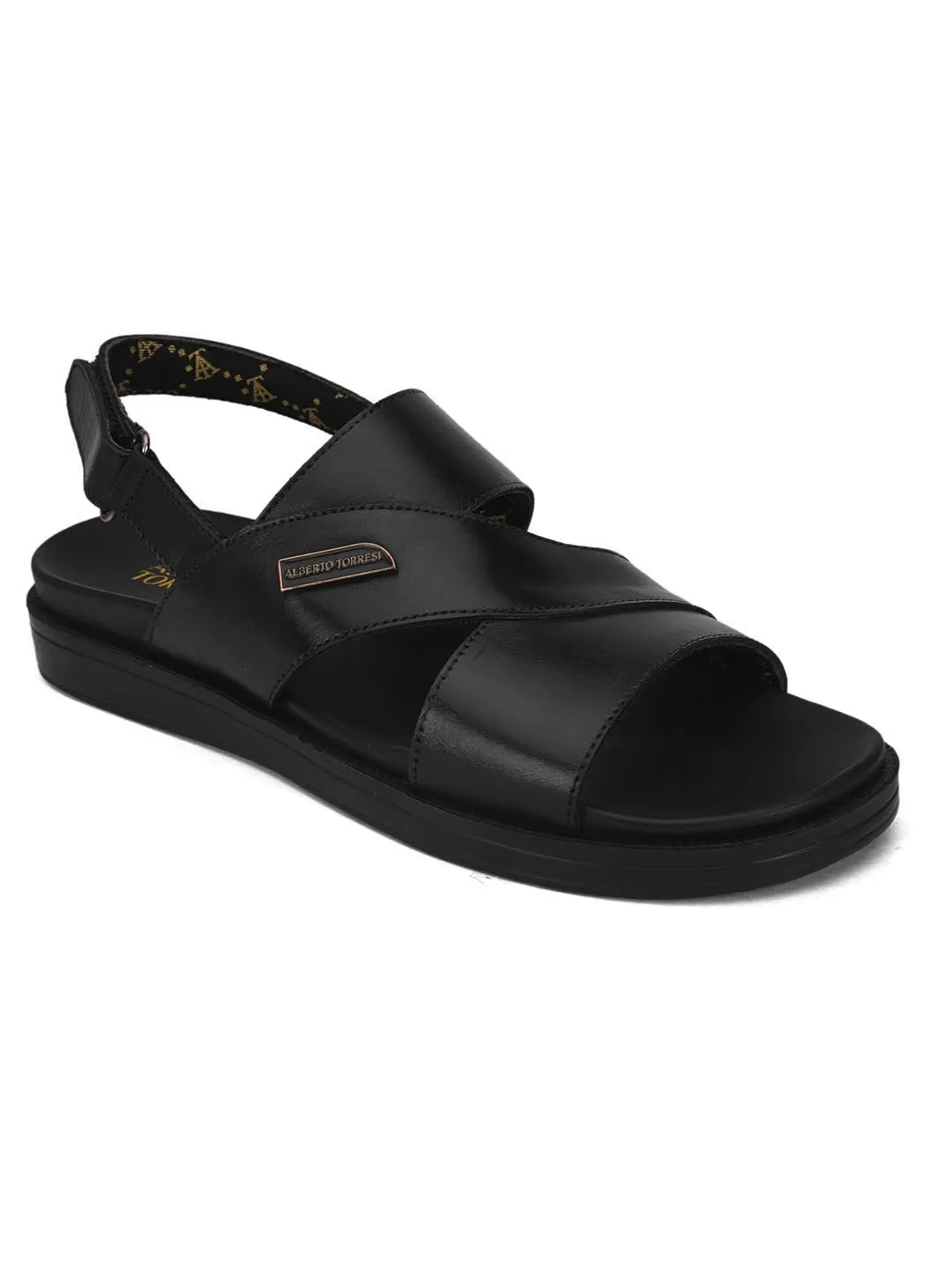 Deriko Black Genuine Leather Slingback Sandals For Men