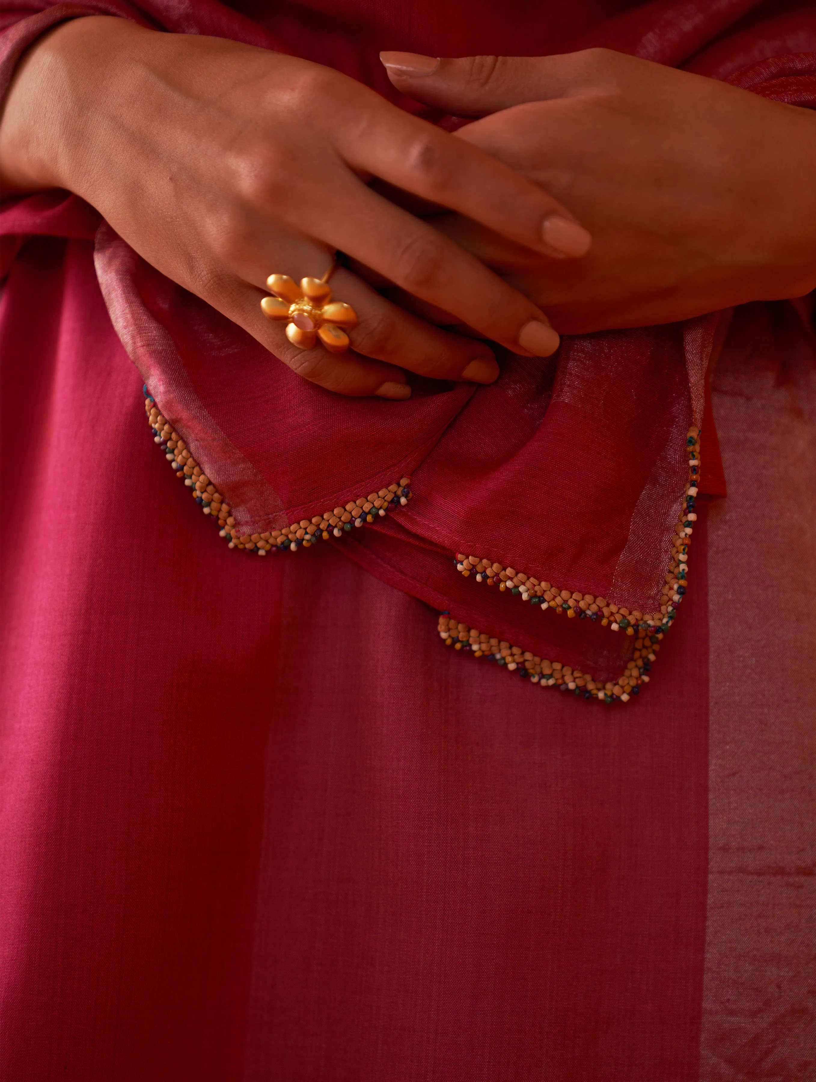 Eka Embroidered Silk Dupatta - Fuchsia Rose