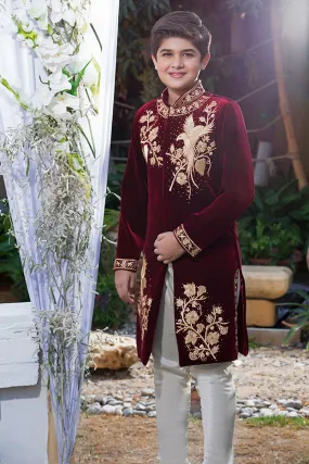 Embroidered Velvet Sherwani Suit | WC1718 | B509