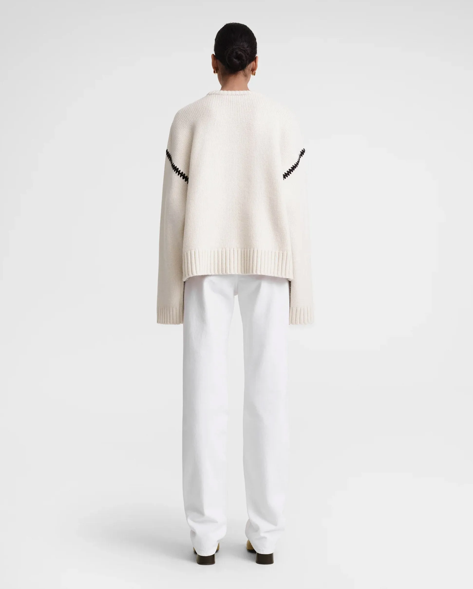 EMBROIDERED WOOL CASHMERE KNIT / SNOW