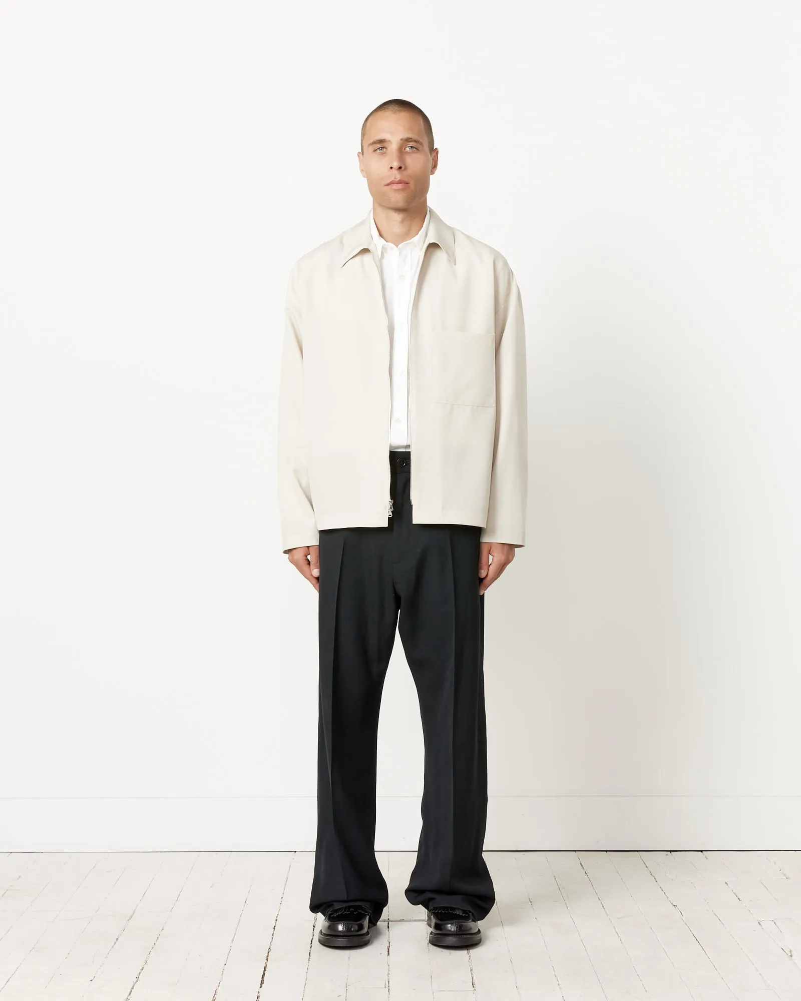 Enzo Shirt Long Sleeve in Tropical Wool Crema