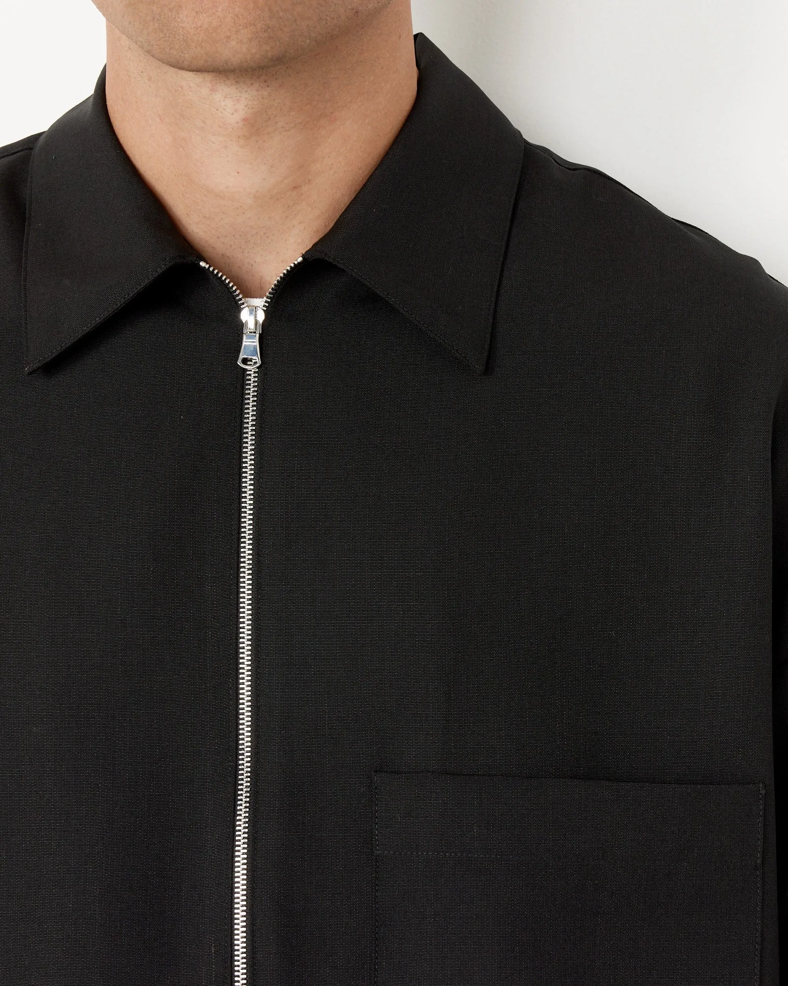 Enzo Shirt Long Sleeve in Tropical Wool Nero