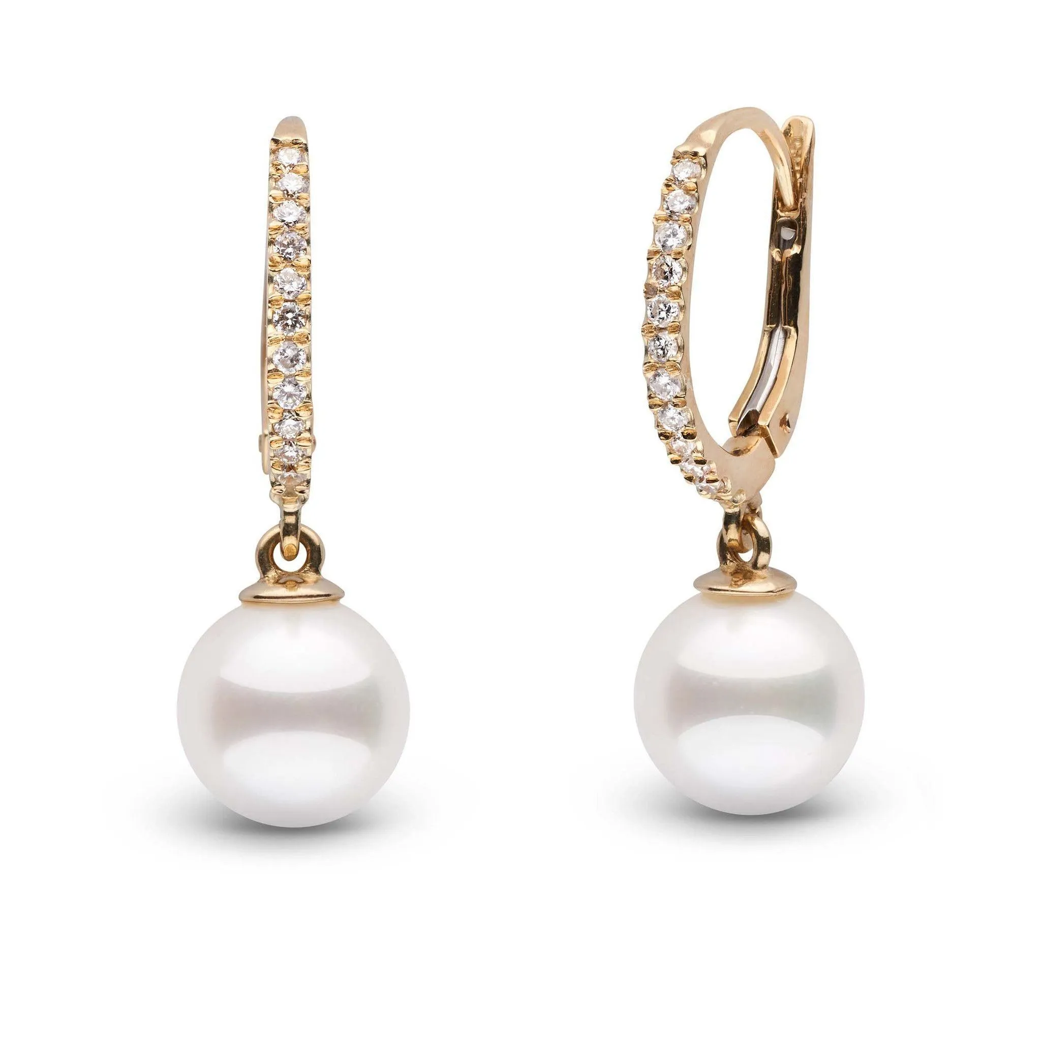 Eternal Collection White Akoya 8.0-8.5 mm Pearl & Diamond Dangle Earrings