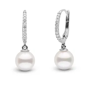 Eternal Collection White Akoya 8.0-8.5 mm Pearl & Diamond Dangle Earrings