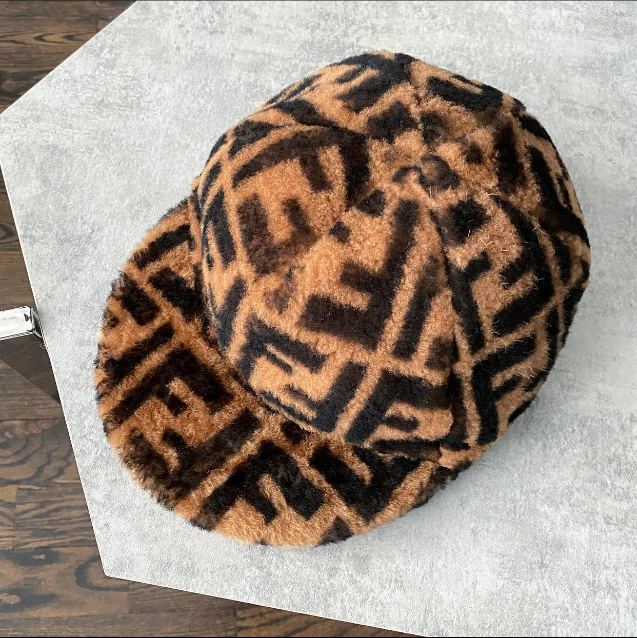 Fendi Shearling Zucca Logo Hat