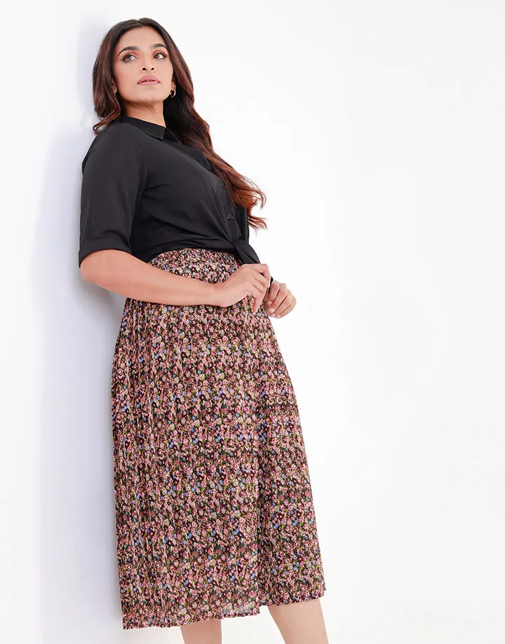 Floral Printed Pleated Midi Skirt