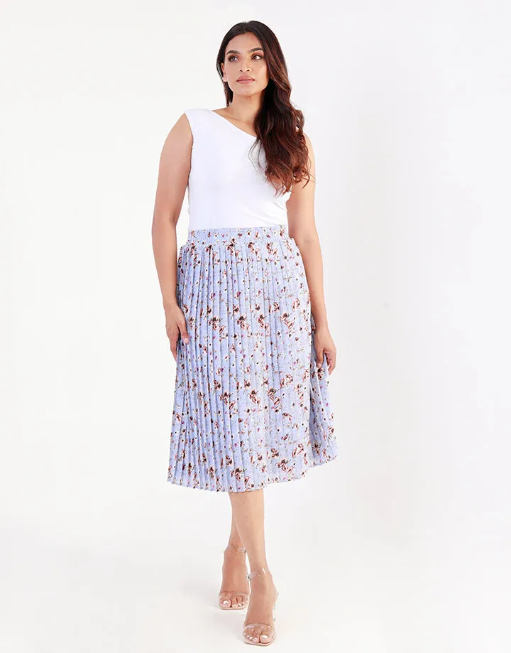 Floral Printed Pleated Midi Skirt