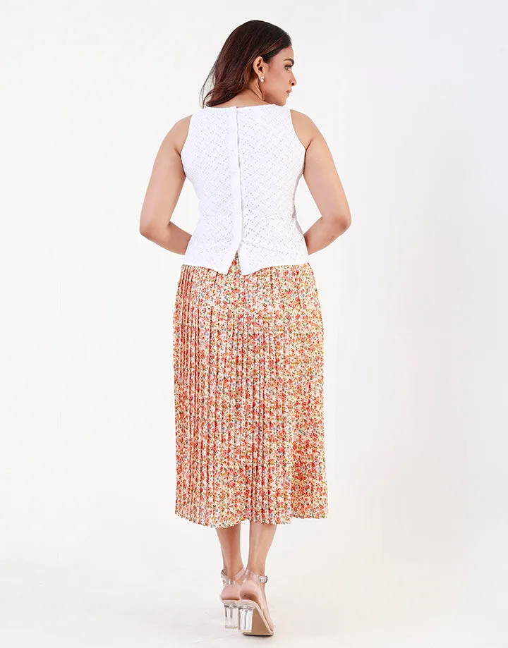 Floral Printed Pleated Midi Skirt